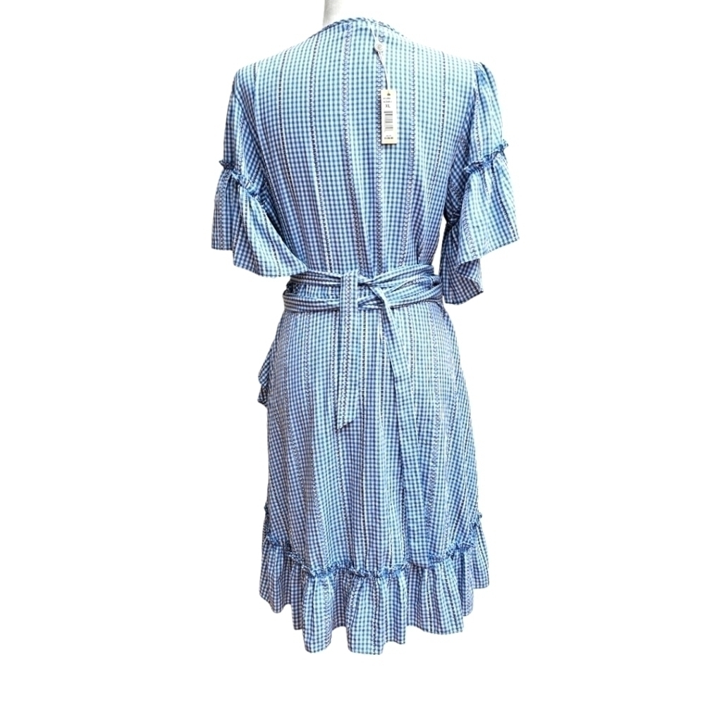 Max Studio Blue and White Gingham True Wrap Dress, Size Large - Picture 2 of 9